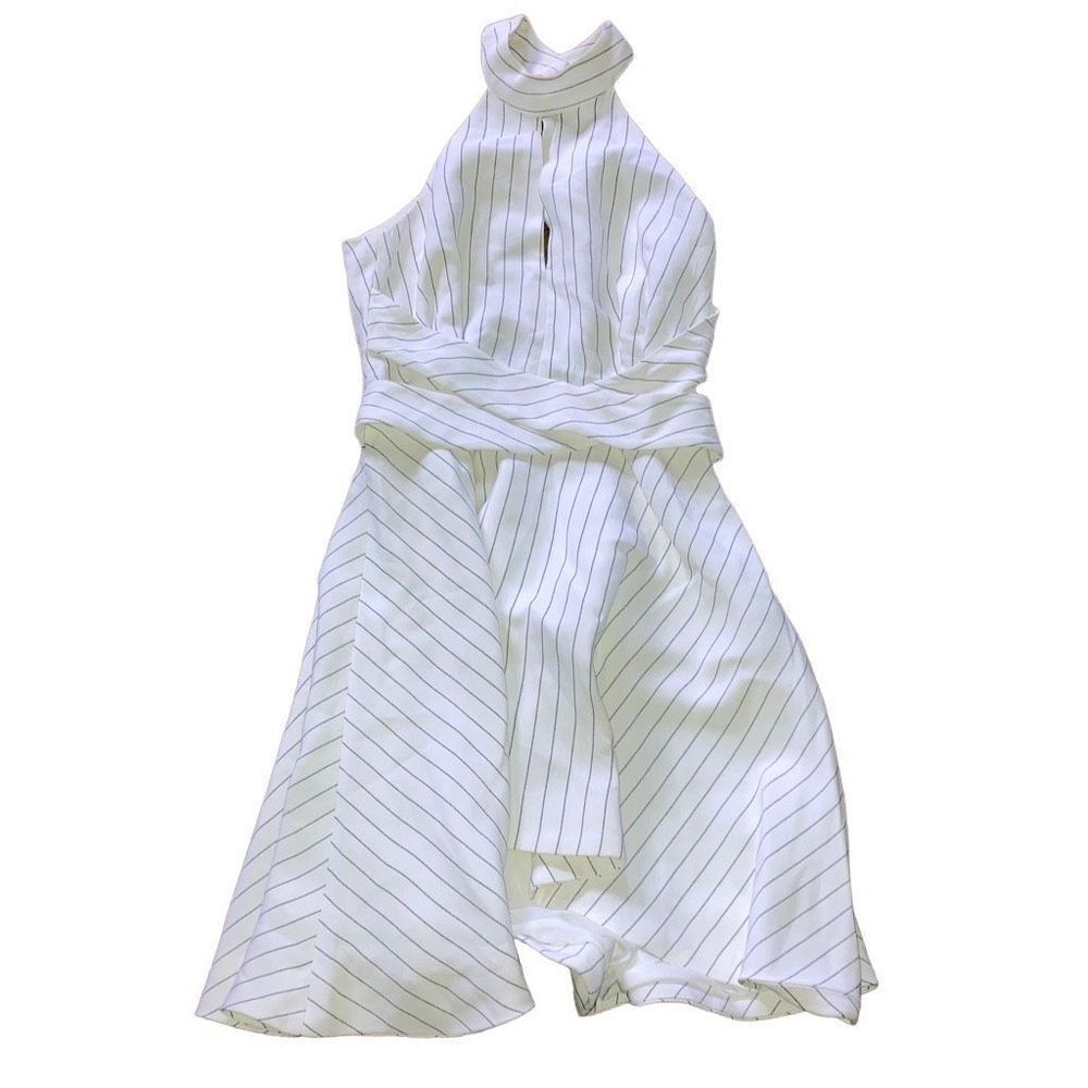 C/MEO Collective Size XS / S Black and White Striped Halter Open Back Mini Dress